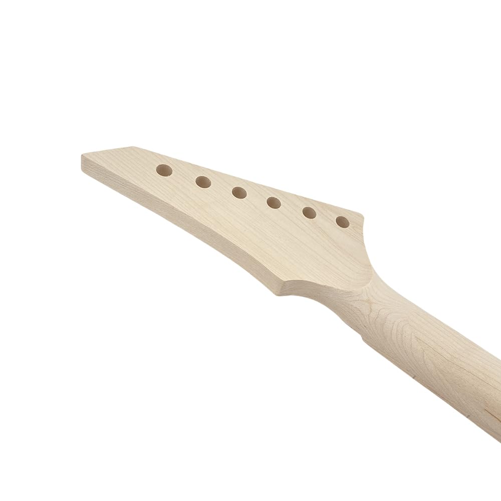 Manico per chitarra elettrica, 24 tasti, 65 cm, tastiera in legno d'acero, per chitarra Floyd Rose, dado di bloccaggio fai da te, pinna di squalo, intarsio di ricambio (bullone sul tallone