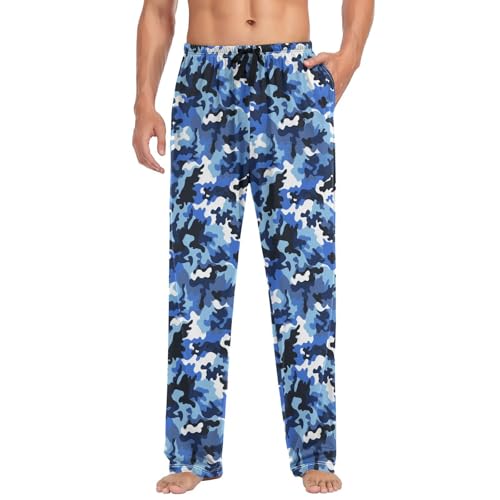 Men's Pajama Pants,Blue White Camouflage Lounge Lightweight Sleep Bottoms Pants with Pockets Size S-XXL3