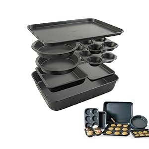 Elbee Home Set of 8 Durable Non-Stick Carbon Steel Baking Bricks for Easy Storage