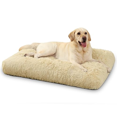 KSIIA Hundebett Grosse Hunde Waschbar, Plüsch Hundekissen flauschig, 90x60cm, rutschfeste Unterseite, Hundematte für große, mittelgroße Hunde, Hundekorb Hundematratze Haustierbett Khaki