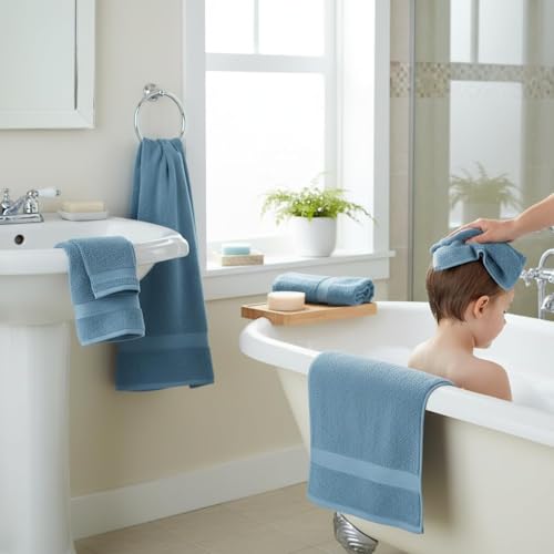Image of Sulfar 100% Combed Cotton, Quick Drying Highly Absorbent Thick Bathroom Towels, Luxury Bath Towel Set (Pack of 4, 70 X 140 cm) - 600 GSM (Dark Blue)