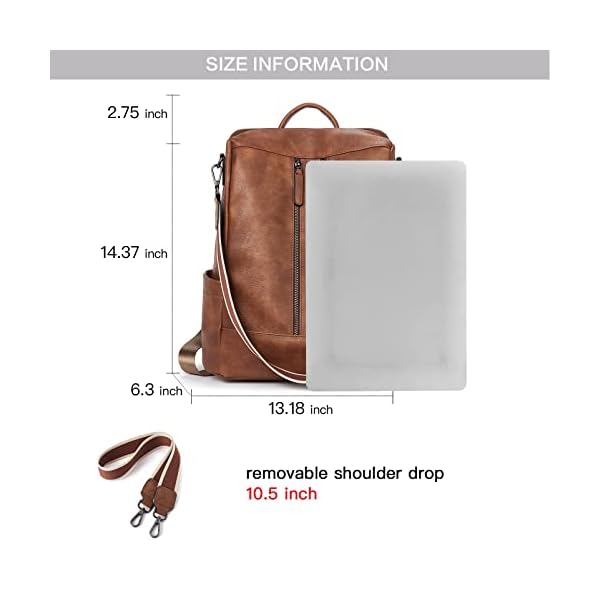 BROMEN Women Backpack Purse Leather Anti-theft Travel Backpack Fashion Shoulder Handbag Brown - Image 4