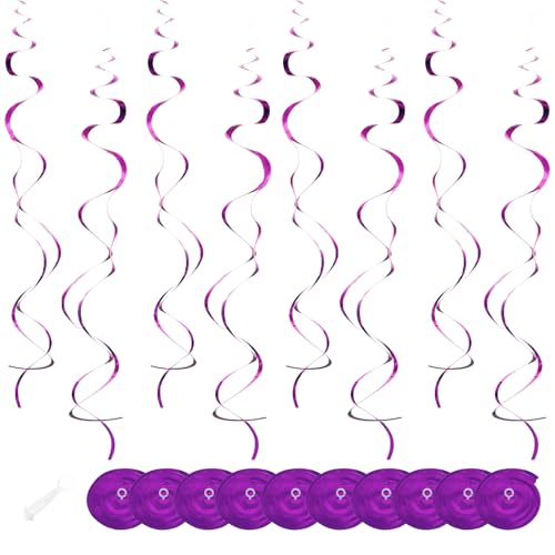 Image of Hanging Swirl Decorations Hot Pink 30 Pcs, Party Swirl Decorations -Twin Tails Ceiling Swirl Foil Decorations, Pink Party Decor for Wedding /Baby Shower /Birthday Party (Purple)