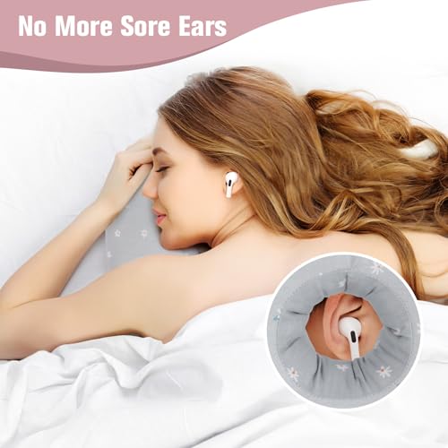 Ear Piercing Pillow for Side Sleeper with Hole for Relief Ears Pain CNH Piercing Pain Sleeping Pressure Sore, Comfortable Support Ear Guard Pillow to a Restful Sleep, Gray White Flowers