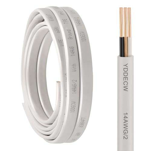 YDDECW 14/2 NM-B Wire with Ground - 10FT 14 Gauge Non-Metallic Sheathed Cable Pure Copper 14 AWG 2 Conductor Residential Indoor Wire for Outlets, Switches and Other Loads etc.