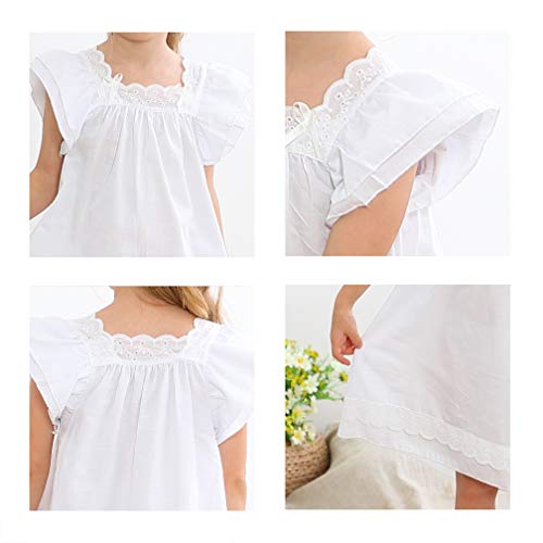 PUFSUNJJ Lovely Girls Princess Nightgown Soft Cotton Sleepwear Kids 3-12 Years White - Thumbnail 7