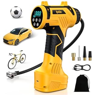 【Cordless & Portable Design】Experience unmatched convenience with our lightweight, handheld tyre inflator. Ipflin cordless car tyre inflator inflates tyres, sports balls, and pool floats anywhere – no cords, no garage needed. This tyre pump weighs on...