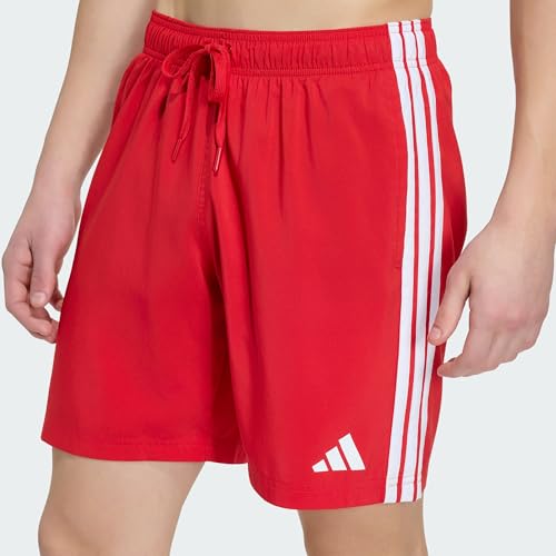 adidas Homme 3 Stripes Swim 8 inch Swimwear, Better Scarlet/White, M