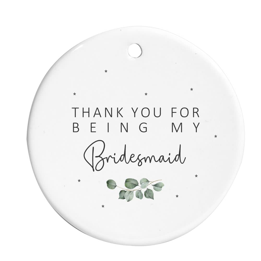 Maisie Moo Gifts Limited Girls White,Green,Grey Thank You Wedding Party Proposal Hanging Ornament Ceramic Sign Bridesmaid Flower Maid Of Honour Matron Of Honour - Sage Green Eucalyptus Theme (Bridesmaid)