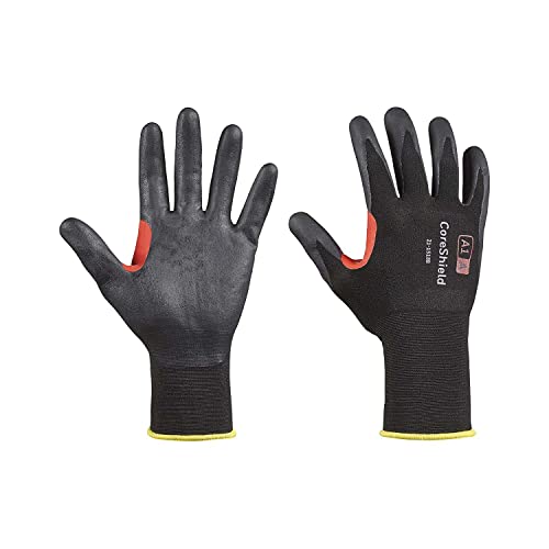 Honeywell 10 works CoreShield™ Cut Resistant Work Gloves, Black/Red, Cut Level A, Nitrile Microfoam Coating, Washable