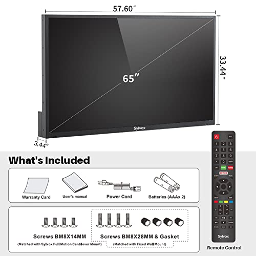 Sylvox 65 Inch Outdoor Tv, Waterproof 4K Smart Tv, High Brightness,7X16(H) Commercial Grade, Supports Bluetooth & Wi-Fi, Suitable For Partial Sun(Deck Series 2022) #TOP3