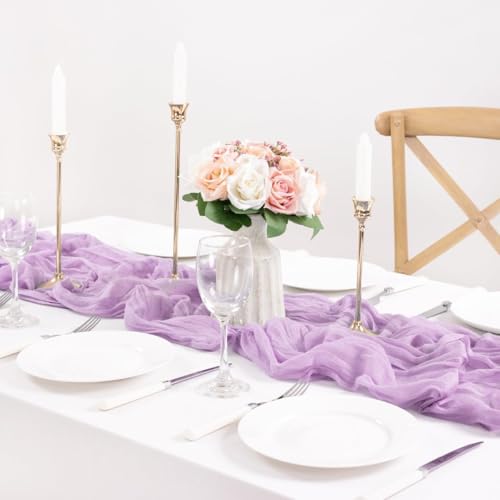 Image of MLMC 12 Pack Lilac Purple Table Runner 10ft Rustic Gauze Lavender Cheese Cloth Table Runner 35x120 Inches for Romantic Wedding Bridal Shower Baby Shower Birthday Decor