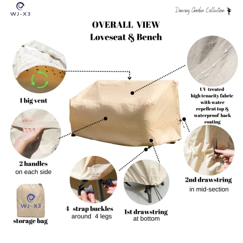 Wj-X3 2-Seater Outdoor Loveseat Covers, Heavy Duty Patio Couch Covers, Patio Sofa Covers Waterproof, High Wind Resistant Design For Outdoor Furniture Cover, 58W X 40D X 35H, Beige #TOP5