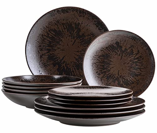 MÄSER Metallic Bronze, 12-teiliges Tafelservice für 4 Personen mit...