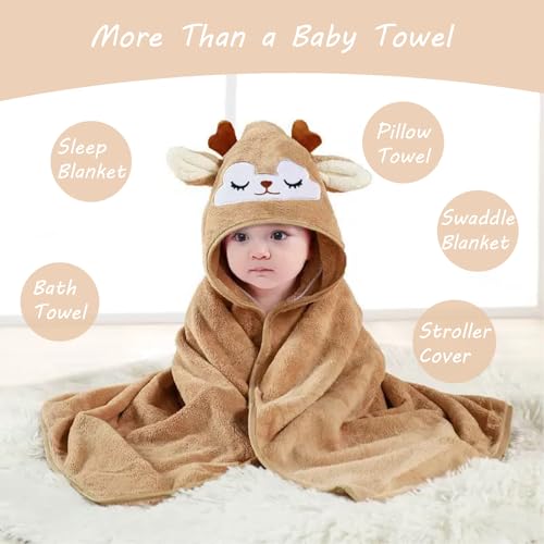 Image of Hooded Baby Towels - Premium Ultra Soft Organic Baby Bath Towel - Absorbent and Hypoallergenic Towels for Baby Boy Girl, Toddler, Newborn Essentials (Brown)