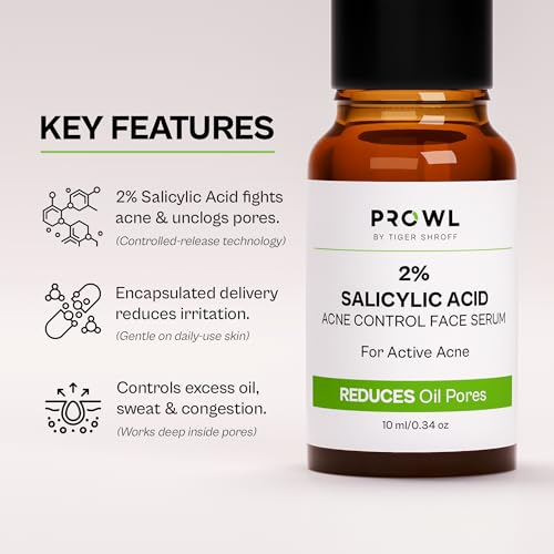 Image of PROWL by Tiger Shroff 2% Salicylic Acid Face Serum for Oily & Acne Prone Skin | Reduces Dark Spots, Pigmentation & Controls Oil for Men | Exfoliating Serum for All Combination Skin | 10ml