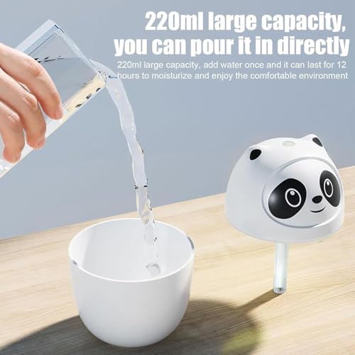 Image of Panda Humidifier for Room Moisture, 220 ml Ultrasonic Cool Mist Humidifier with 2 Spray Modes, Colorful LED Light, Quiet Air Mist Maker, Essential Oil Diffuser for Bedroom, Office & Desktop Use