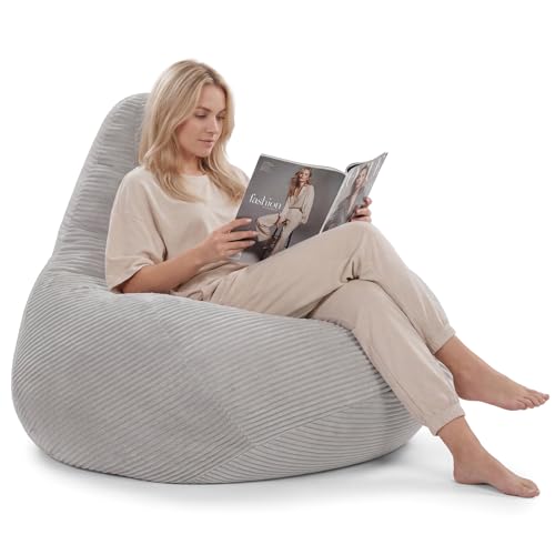 GIANTEX 3FT Bean Bag Chair for Adults, Accent Lazy Sofa with Skin-Friendly Corduroy Cover & Soft Sponge Filling, Comfy Floor Lounger for Living Room, Bedroom, Guest Room (Light Grey)