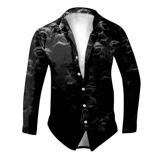 Camisa de Halloween para hombre, diseño de calavera, estampado espeluznante, manga larga, con botones, ropa de calle, camiseta fea sangrienta, camiseta moderna Y2K, camiseta informal, O negro., 3XL | Ya disponible en tu tienda friki favorita! En mundofriki.es!