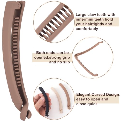 Image of DIANZHU 3pcs French Banana Clips, Non-Slip Classic Large Hairstyle Claws, Fish Shaped Double Combs Hair Holder for Women Curly Straight Long Thick Thin Hair- Beige & Light Coffee & Black