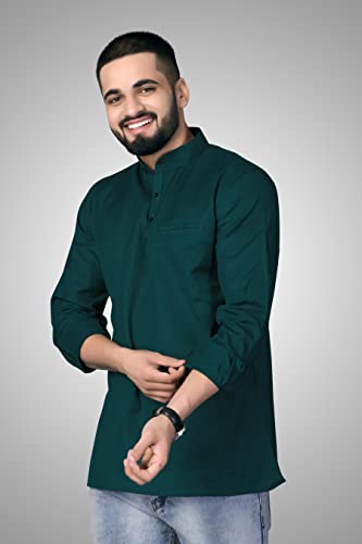 Image of Men's Cotton Regular Short Kurta | Casual & Ethnic Wear with Long Sleeve