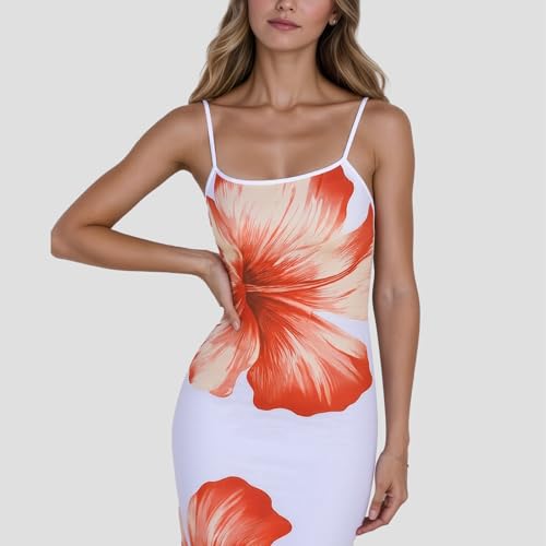 Image of Womens Summer Casual Floral Dresses Spaghetti Strap Bodycon Maxi Beach Dress Elegant Evening Party Long Dresses