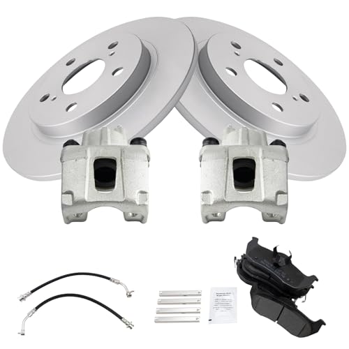 Image of TRQ Rear Brake Pad and Rotor Set Semi Metallic Rotors Calipers Compatible with 2004-2010 Infiniti QX56 2004 Nissan Pathfinder Armada 2005-2015 Nissan Armada