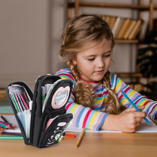 Image of Cute Panda Pencil Pouch for Kids Girls Boys Large Capacity 3 Compartment Pencil Case, Kawaii Stationery Organizer with Zipper, Pen Holder Slots, School Supplies Storage Bag