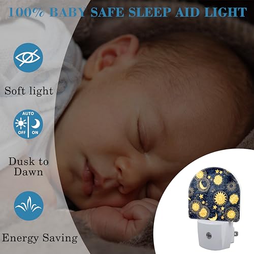Image of Night Light for Kids Girls Boys, Retro Divination Sun and Moon LED Night Light Plug into Wall with Dusk to Dawn Sensor for Room Decor, Hallway, Kitchen, Bathroom, Nursery, Stairs