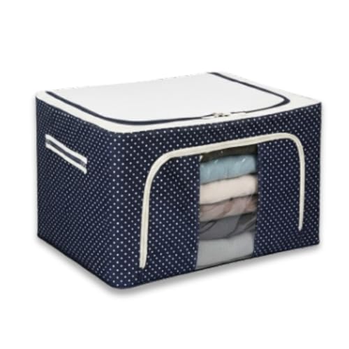 Image of RENVA Polycotton Clothes Storage Organizer Bins, Foldable Storage Bins-Cloth Steel Frame Storage Box For Clothing Storage With Foldable Clear Window&Reinforced Handles 50 * 40 * 30Cm (Blue, 66L-1)