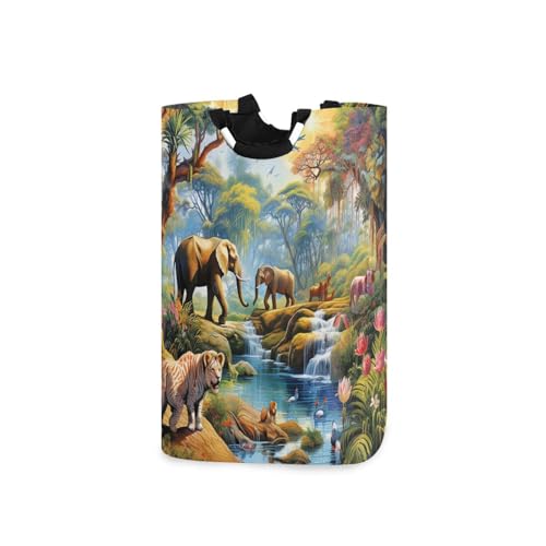 Jihqo Laundry Hamper Basket Beautiful Forest Animals Collapsible Nursery Storage Bin Waterproof Clothing Baskets for Home Bedroom Bathroom Washing Room