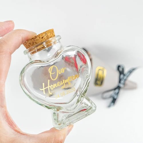 Customized Heart-Shaped Sand Keepsake Jars for Weddings and Honeymoons - Personalized Glass Bottles with Engraved Text and Cork Closure - Image 5