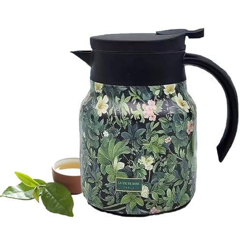 Teteras Vintage Con Estampado Floral Vintage, Infusor Incorporado Y Jarra Térmica De Acero Inoxidable.(Green)