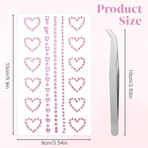 DOPENSPI 6Sheet Face Gems, Self Adhesive 3D Star Heart Moon Shape Face Gems Stickers with Tweezer Facial Jewels Body Gem for Faces Eye Makeup Body DIY Craft - Image 3