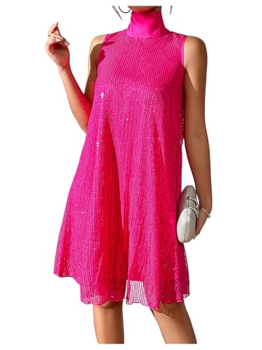 Image of Floerns Women's Sequin Sleeveless Tank High Neck Bow Shiny Party Dress