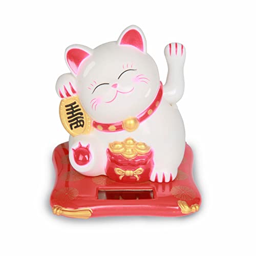 YUMILI Maneki Neko Waving Cat Maneki Neko Lucky Cat Solar Powered Lovely Happy Waving Lucky Cat for Shops Restaurants and Home Decoration (White),7x6.5x7.6cm / 2.76x2.56x2.99inch