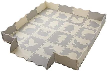 Baby Play Mat and Fence,36 Pieces 0.4" Thick Interlocking Foam Floor Tiles with 16 Patterns,Playroom Non Toxic Crawling Mat for Infants,Baby,Toddler (Gray and White, 56 in x 56 in)