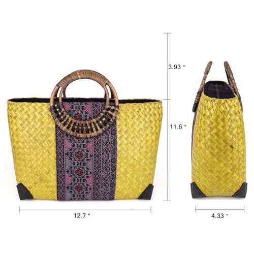 Bolso de playa grande mujer verano paja amarillo miniatura 4