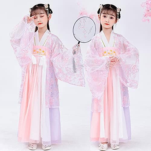 Vista 2 de AINIFU Fairy Hanfu - Vestidos de princesa de estilo chino, disfraces de rendimiento rosa con capa de gasa para niñas de 4 a 16 años