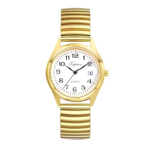 Montre analogique à bracelet élastique en acier inoxydable doré pour homme et femme