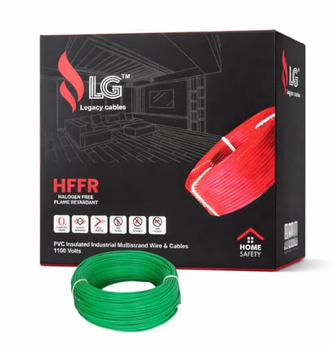 Image of LG Legacy 1 SQ MM | Green | Fire Resistant Electrical Wire 45M | HFFR PVC Insulated Cable | Copper cladal. Single Core Multi-Strand House Wiring | Heat & Shock Resistant (Green, 1 Sqmm)