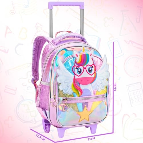 Mochila De Rodinha Infantil Feminina Unicórnio Kit Bolsa Escolar Menina Conjunto Mala Lancheira Térm