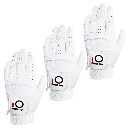 FINGER TEN Golf Gloves Men Left Right Hand Rain Grip Value 3 Pack, All Weather Durable Grip Size Small Medium Large XL White Black Blue Red Brown (White, Small, Left)