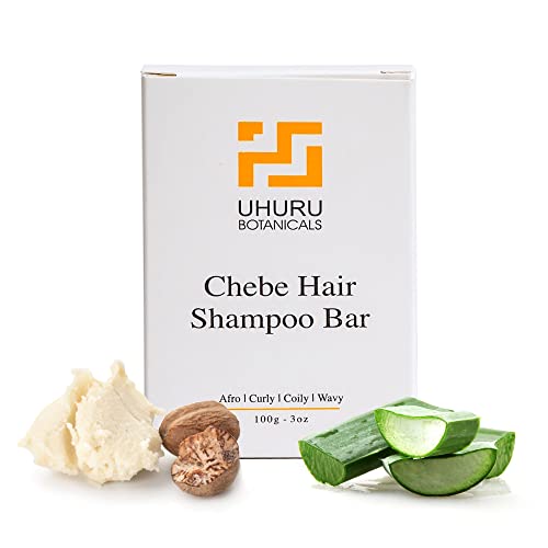 Uhuru Botanicals - Chebe Natural Shampoo Bar, Handmade Hair Soap Bar Shampoo for Soft and Shiny Locks, Gentle and Nourishing Vegan Shampoo with Shea Butter, Up to 80 Washes, 100g (3 oz)