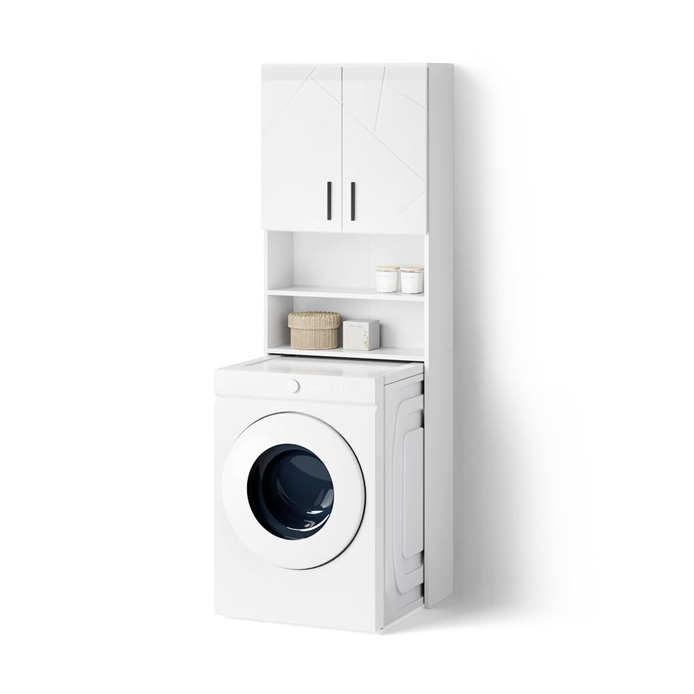 Livinity Armoire pour Machine à Laver Ronco, Blanc Brillant, 64x190.5cm