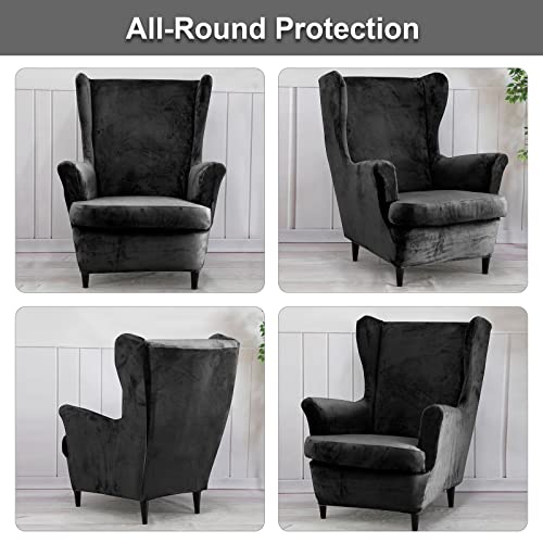 Wing Back Slipcover Velvet Chair Cover,Plush Chair Covers Armchair,Furniture Covers Protector for Living Room Bedroom Decoration (Velvet Dark Gray) - Image 3