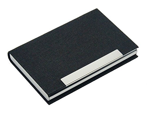 Paquete de 2 tarjetas de visita, caja de acero inoxidable MMHDZ Funda de tarjeta de crédito PU Oracle material con rejilla forrada de franela (Negro 2)
