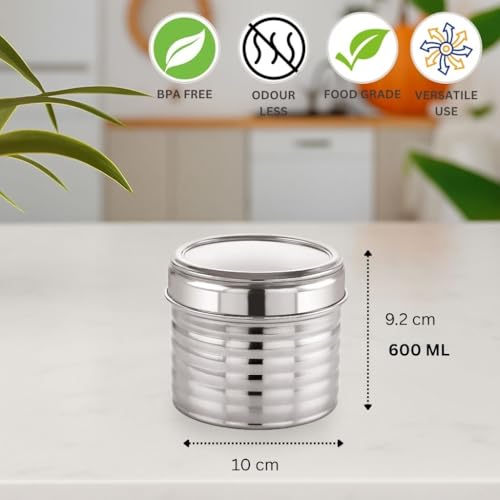 Image of Sizzle Roxy Stainless Steel Container Set with See Through Lid, Multipurpose Kitchen Storage Dabba for Spices,Coffee, Snacks, Dry Fruits | Leak-Proof Food Storage Organizer |600ML - 2 pcs