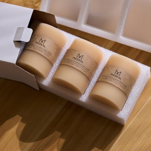 Mozeal CHUNSE-BEIGE 3X4 3 Inch X 4 Inch Hand-Poured Unscented Beige Candle, Dripless Off White/Cream Pillar Candle Set Of 3, Long Clean Burning thumb #4