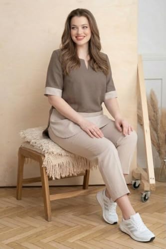 Image of ANNI Designer Co-Ord Set for Women Viscose Solid | Top Pant Co-Ord Set | Designer Two Piece Matching Outfit | Round Neck V-Slit Elbow Sleeve Coord | Stylish Indo Western Clothing